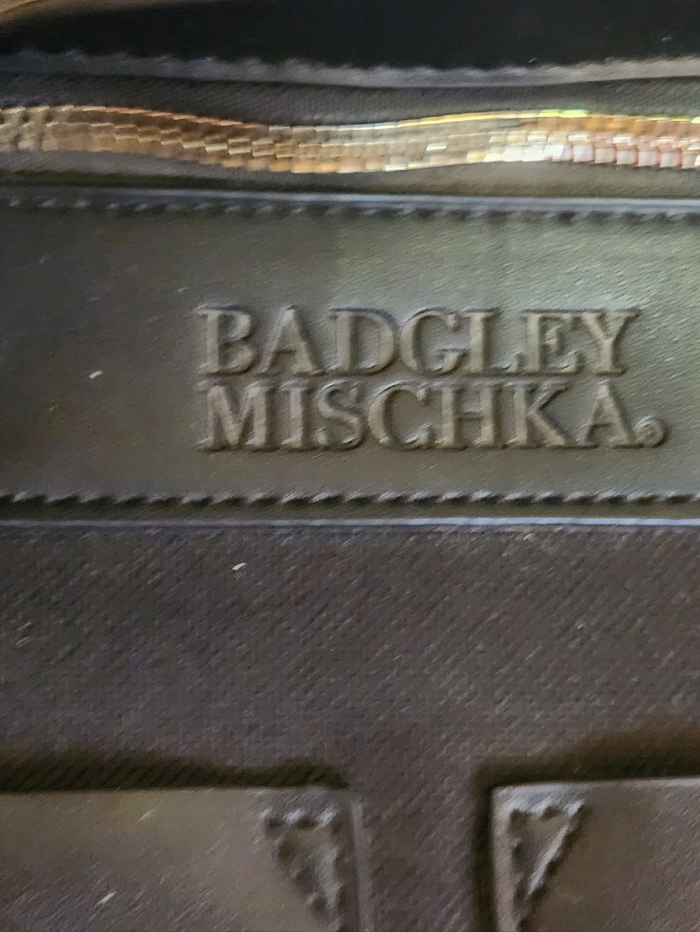 Badgley Mischka Black Leather Logo-Embossed Weekender Duffel Bag Black